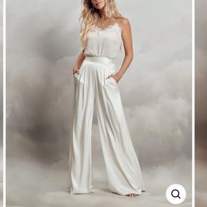 RARE BRIDAL Catherine Deane White WideLeg High Waist Satin Aurelia Trouser Pants